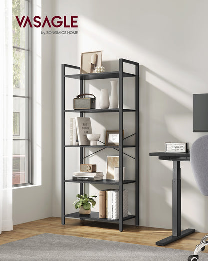 5-Tier Standing Bookshelf Ebony Black and Ink Black - image 3