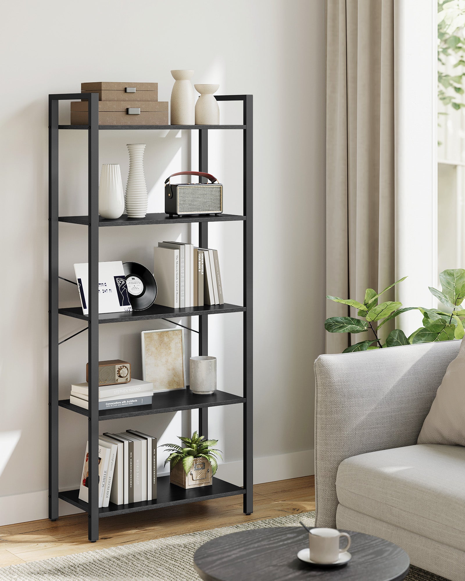 5-Tier Bookshelf with Steel Frame - HWLEXTRA 