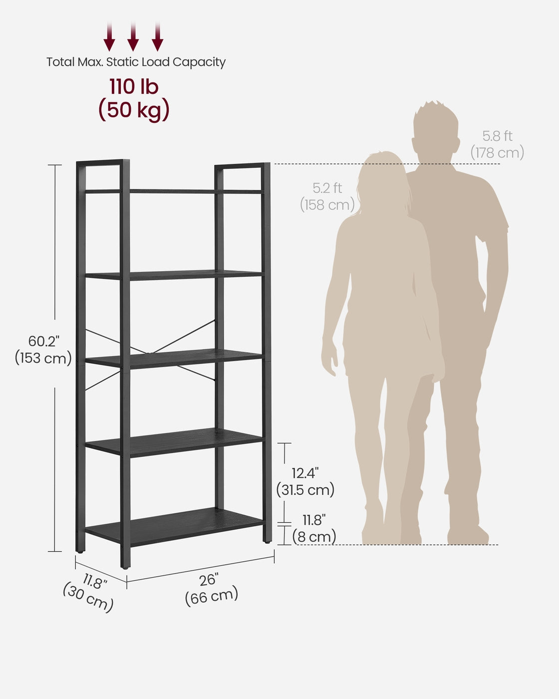 5-Tier Standing Bookshelf Ebony Black and Ink Black - image 7
