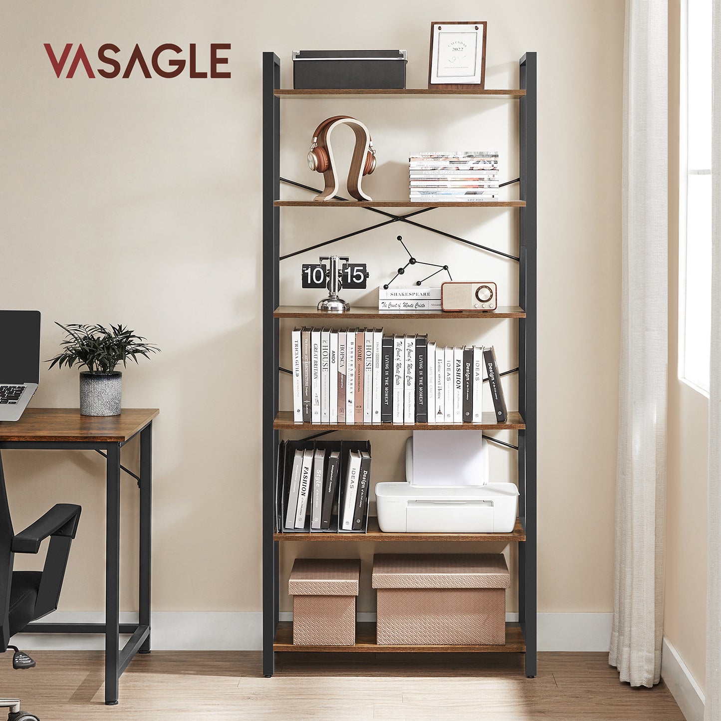 6-Tier Tall Bookshelf with Steel Frame - HWLEXTRA 