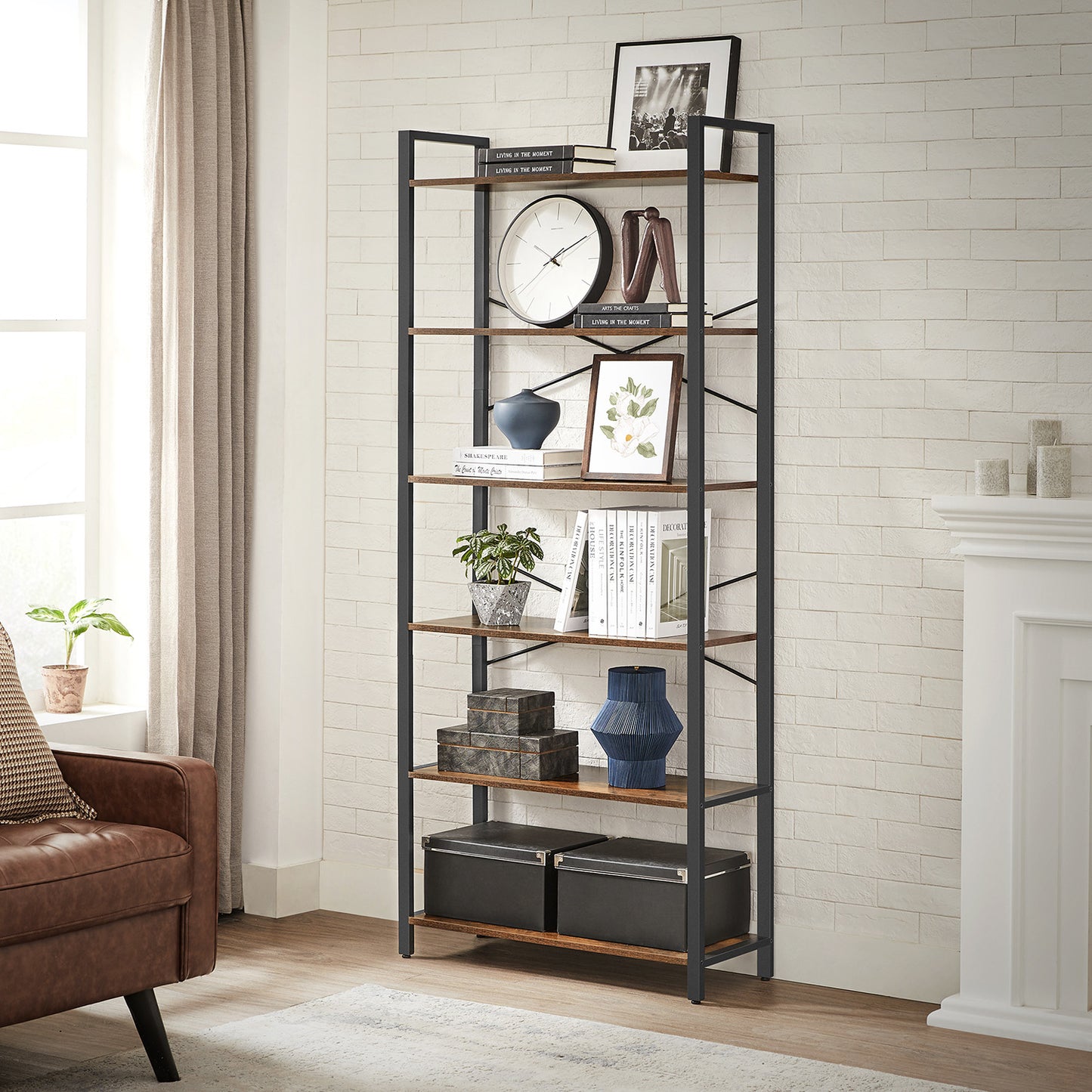 6-Tier Tall Bookshelf with Steel Frame - HWLEXTRA 
