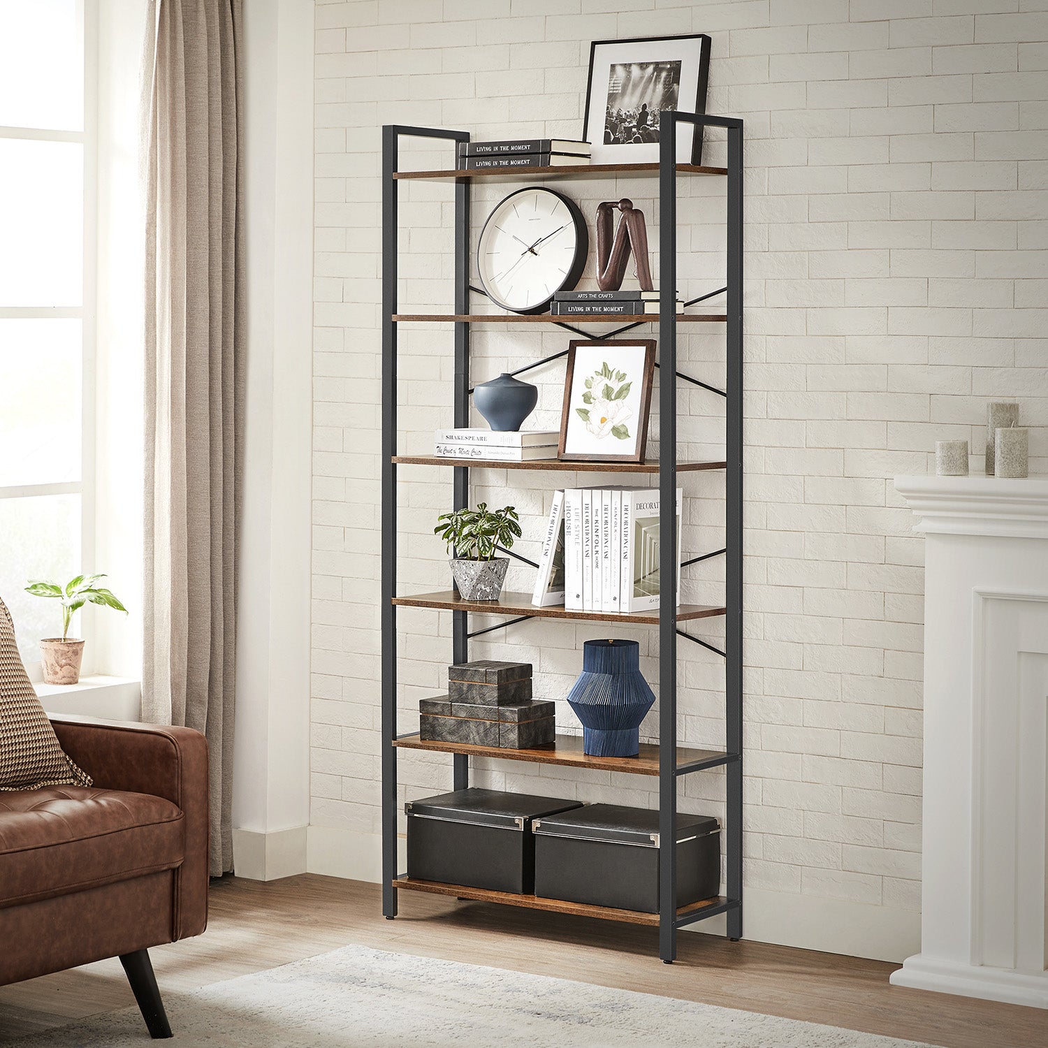 6-Tier Tall Bookshelf with Steel Frame - HWLEXTRA 