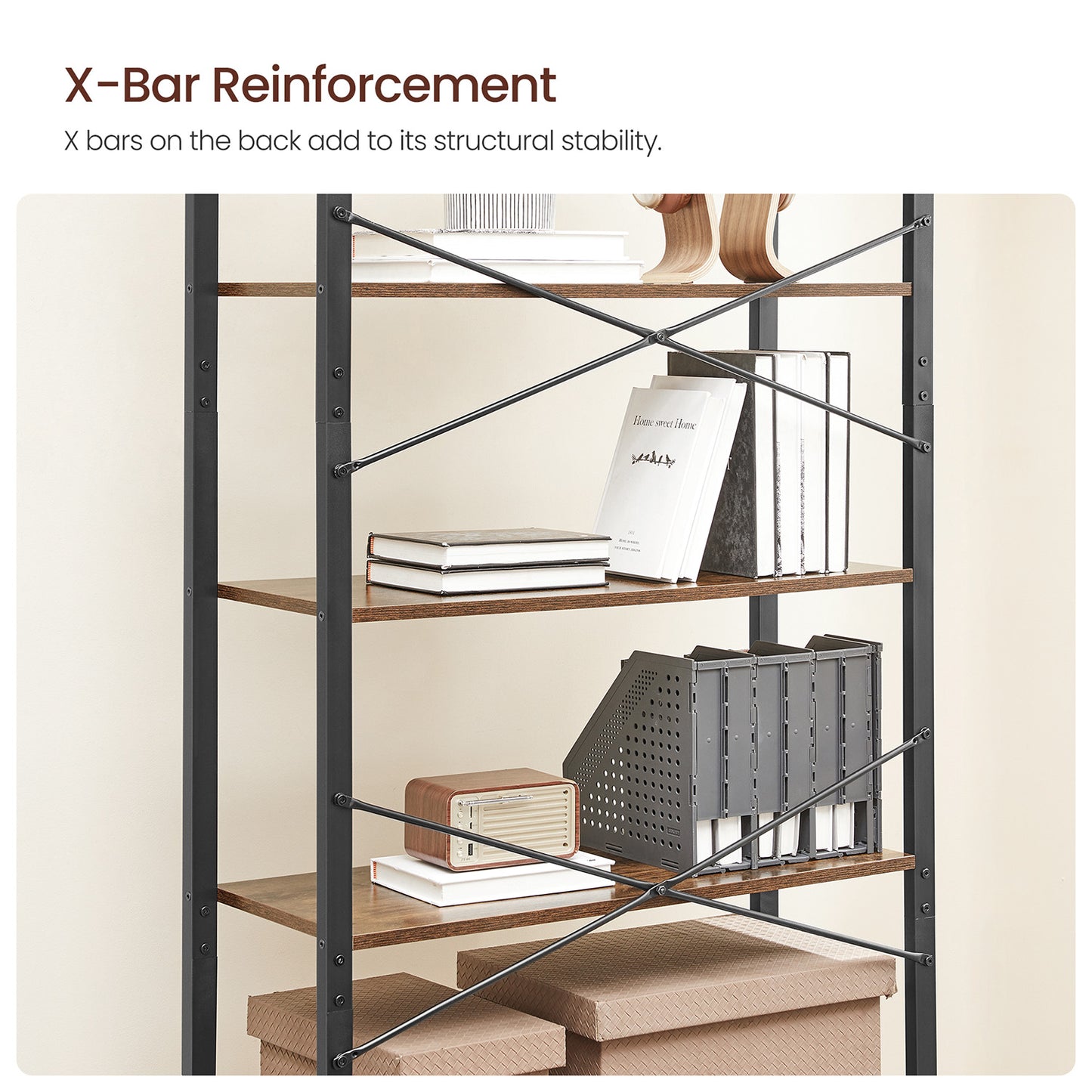 6-Tier Tall Bookshelf with Steel Frame - HWLEXTRA 
