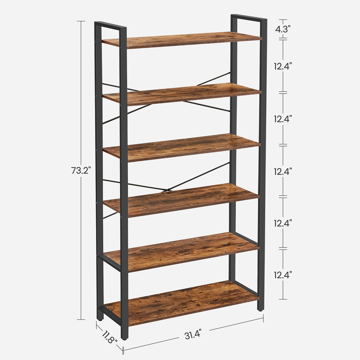 6-Tier Tall Bookshelf with Steel Frame - HWLEXTRA 