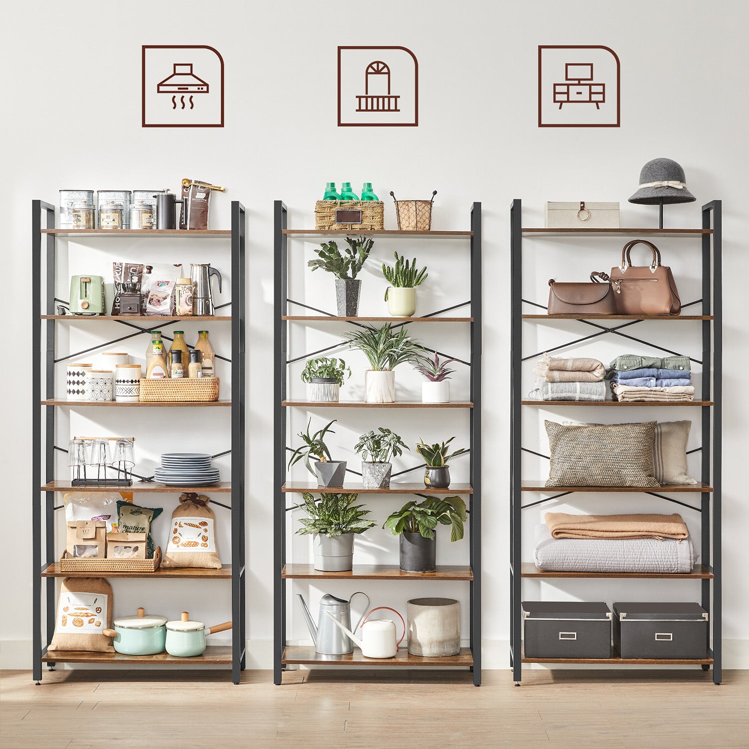 6-Tier Tall Bookshelf with Steel Frame - HWLEXTRA 