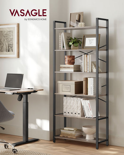 6-Tier Tall Bookshelf with Steel Frame - HWLEXTRA 
