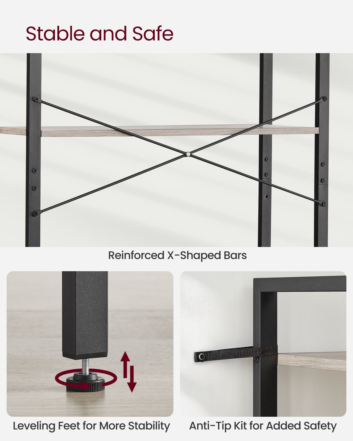 6-Tier Tall Bookshelf with Steel Frame - HWLEXTRA 