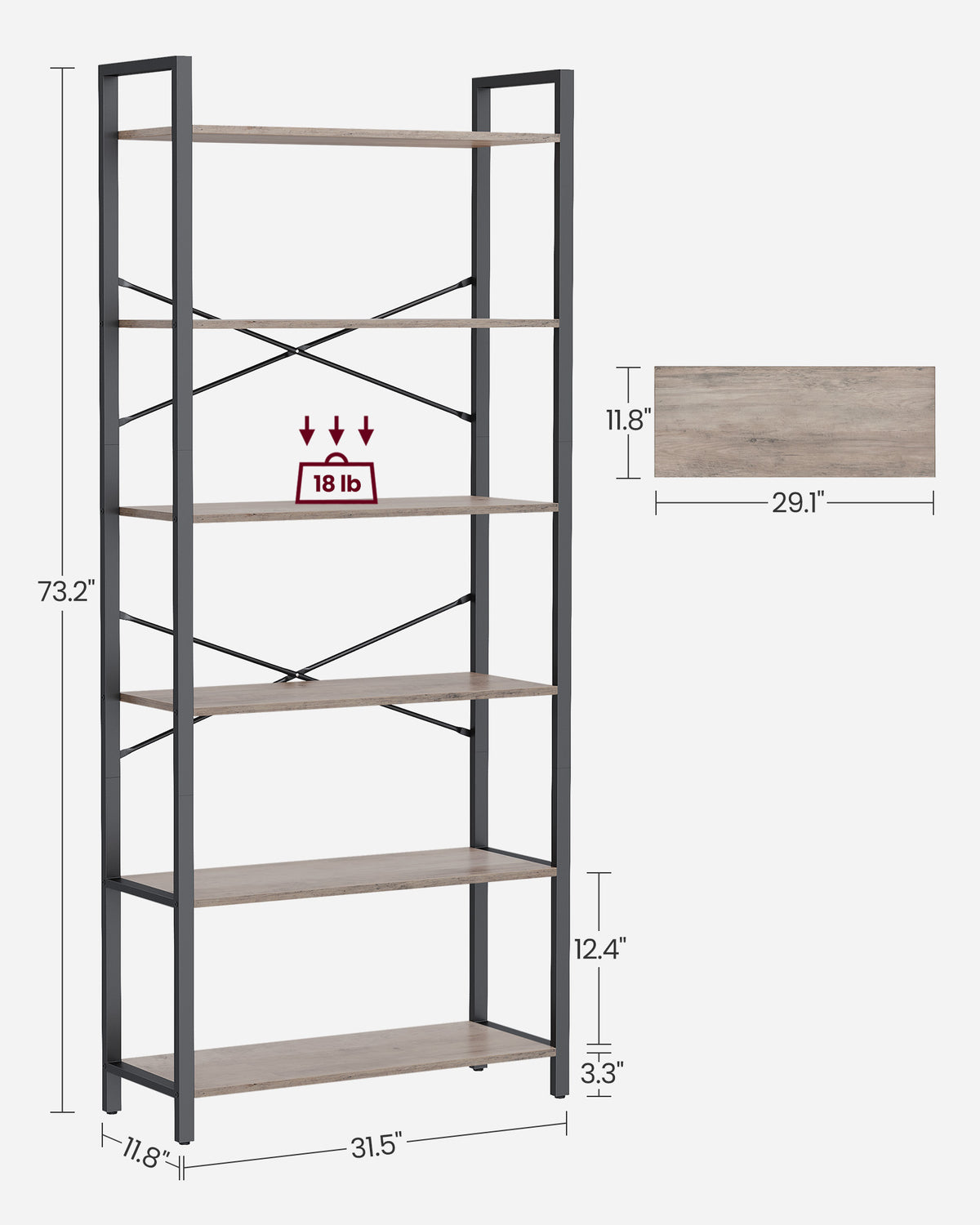 6-Tier Tall Bookshelf with Steel Frame - HWLEXTRA 