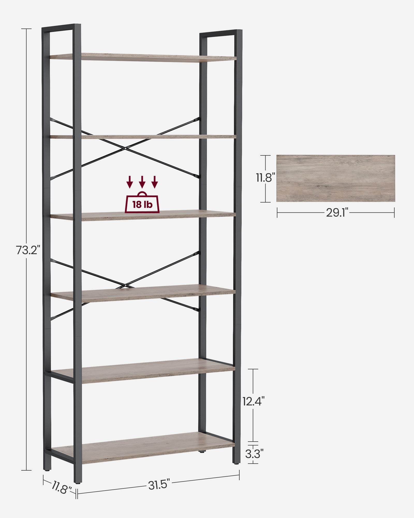 6-Tier Tall Bookshelf with Steel Frame - HWLEXTRA 