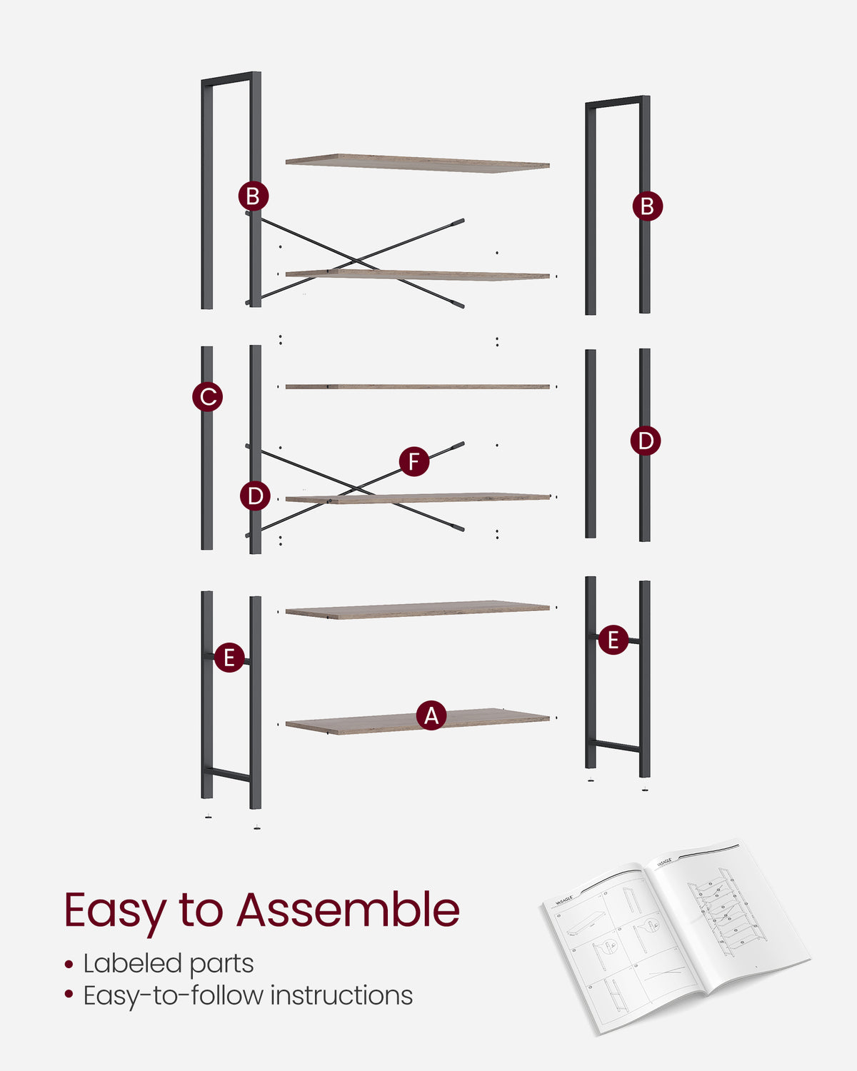 6-Tier Tall Bookshelf with Steel Frame - HWLEXTRA 