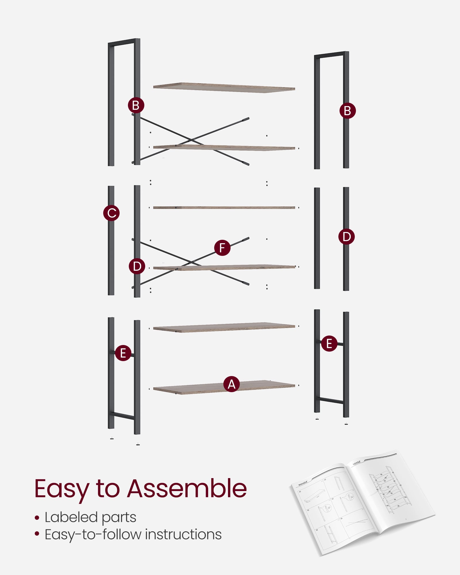 6-Tier Tall Bookshelf with Steel Frame - HWLEXTRA 