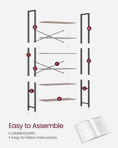 6-Tier Tall Bookshelf with Steel Frame - HWLEXTRA 