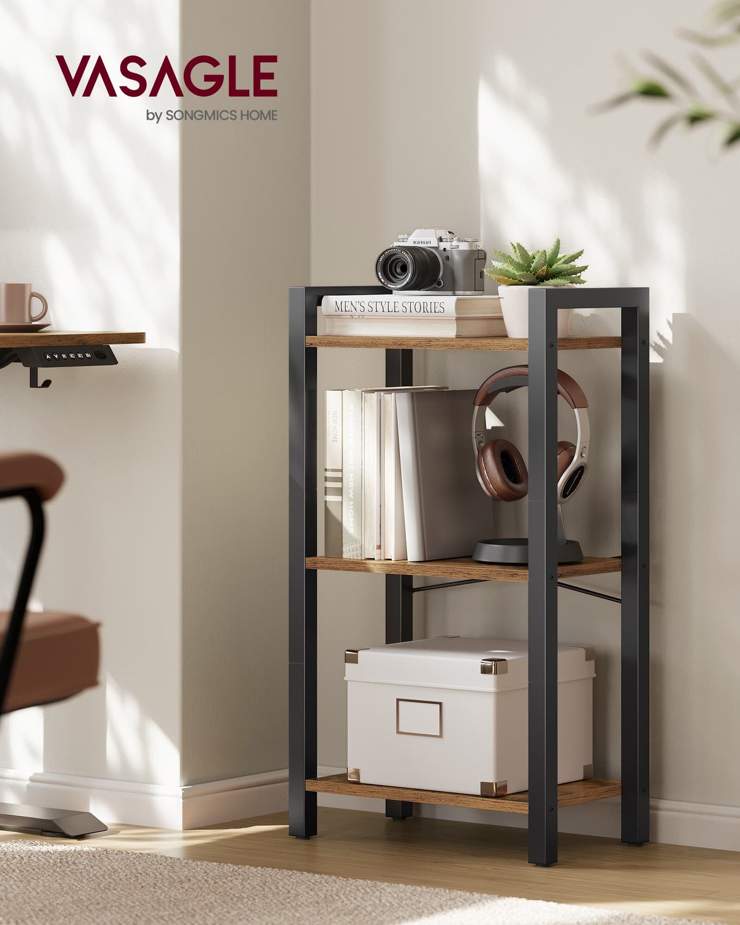 3-Tier Tall Bookshelf with Steel Frame