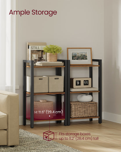 3-Tier Tall Bookshelf with Steel Frame