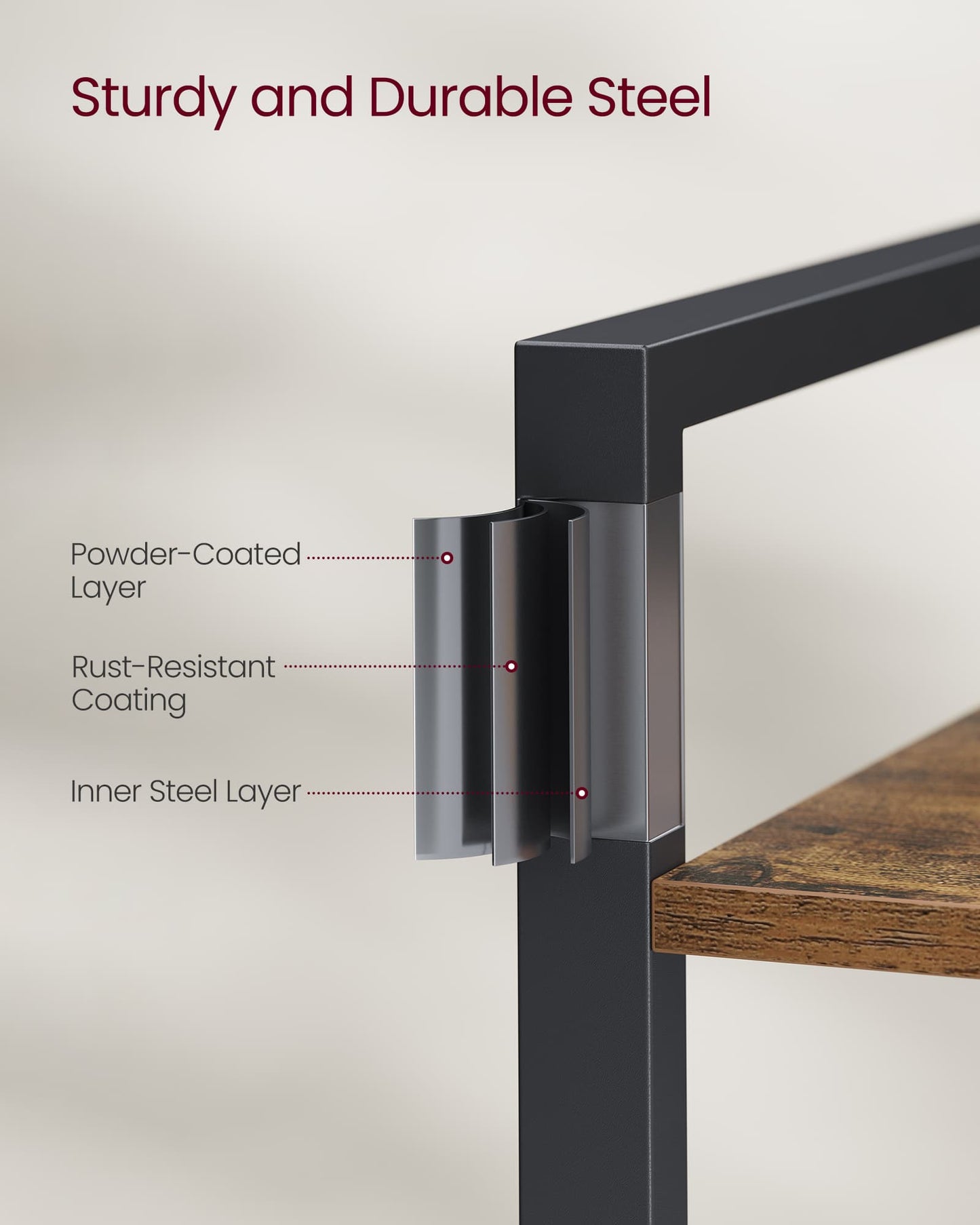 3-Tier Tall Bookshelf with Steel Frame