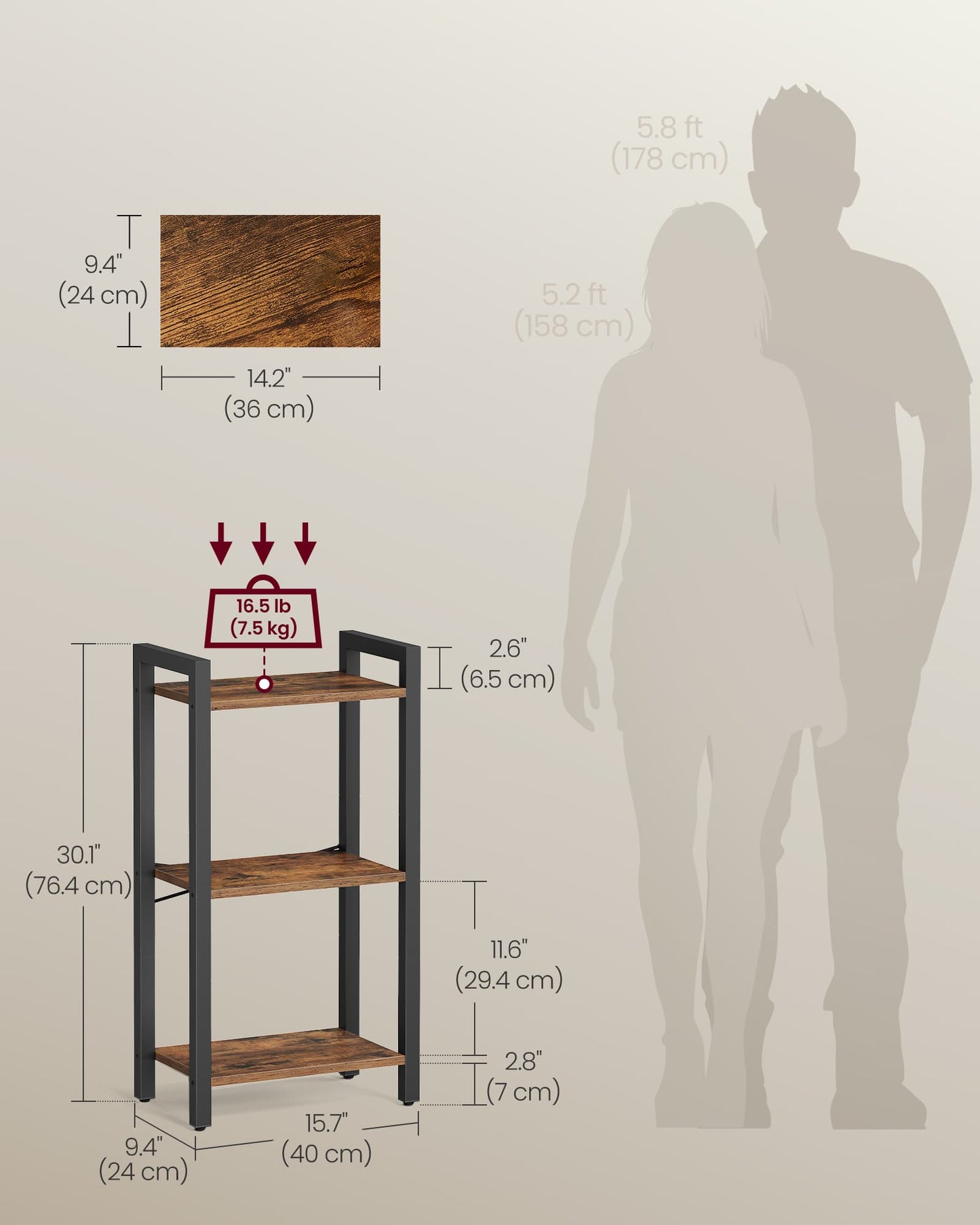 3-Tier Tall Bookshelf with Steel Frame