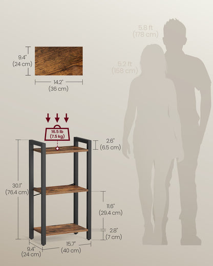 3-Tier Tall Bookshelf with Steel Frame