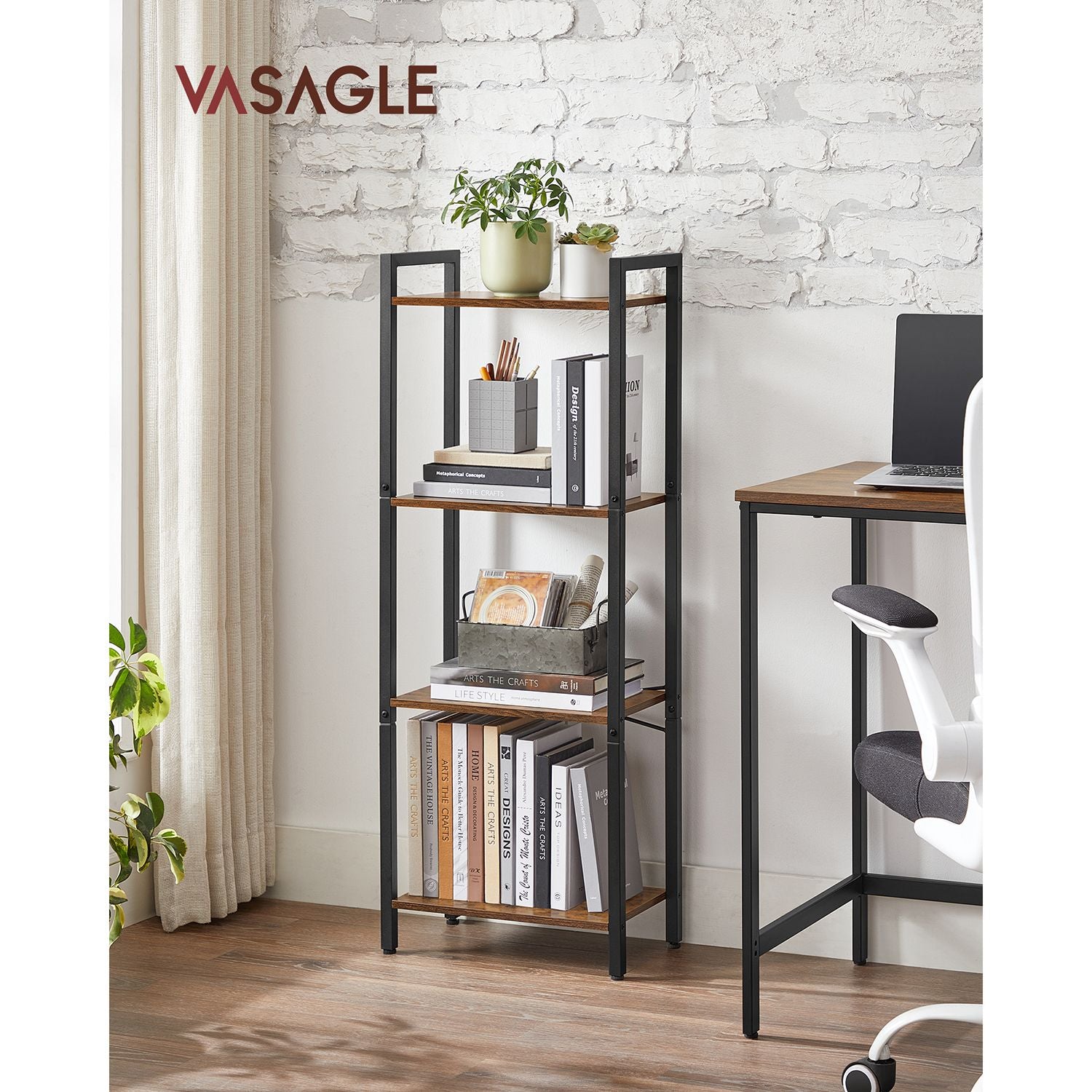 4-Tier Tall Bookshelf with Steel Frame - HWLEXTRA 