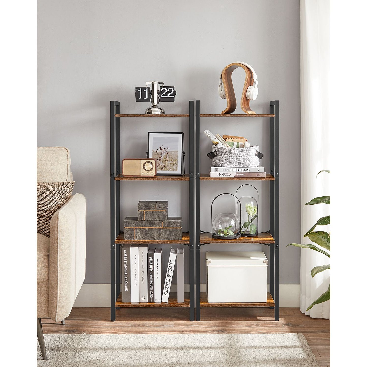 4-Tier Tall Bookshelf with Steel Frame - HWLEXTRA 