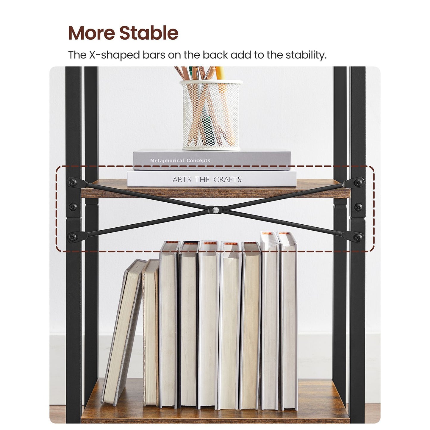 4-Tier Tall Bookshelf with Steel Frame - HWLEXTRA 