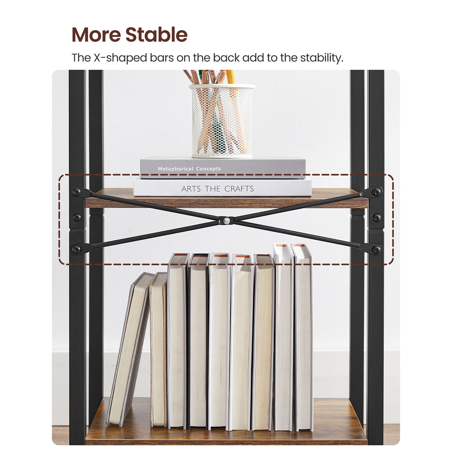 4-Tier Tall Bookshelf with Steel Frame - HWLEXTRA 