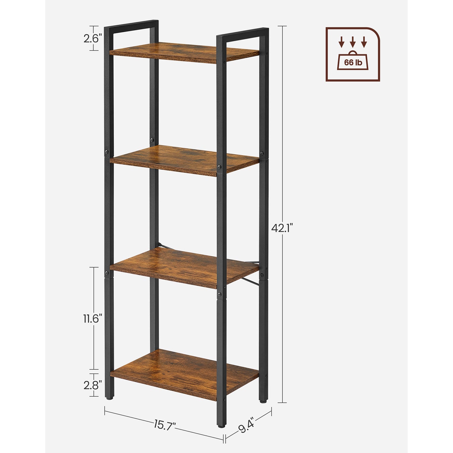 4-Tier Tall Bookshelf with Steel Frame - HWLEXTRA 