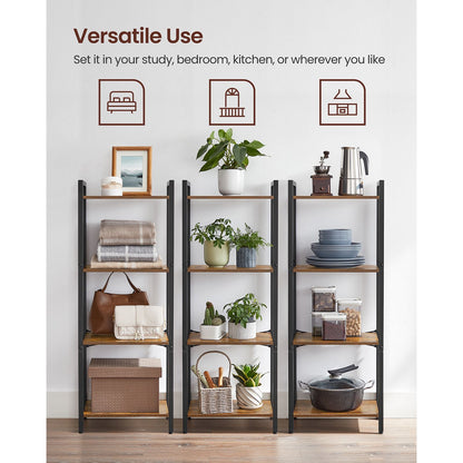 4-Tier Tall Bookshelf with Steel Frame - HWLEXTRA 