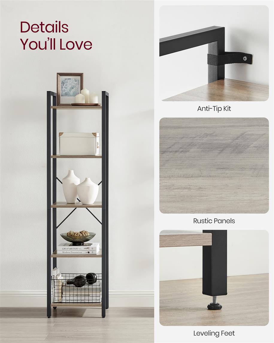 5 Tier Bookcase Storage Shelf