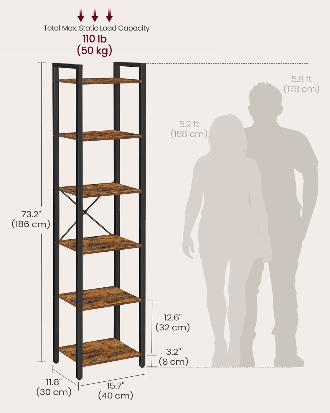 6-Tier Bookshelf, Bookcase, Storage Shelving Unit with 6 Shelves