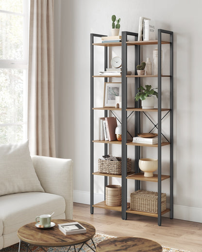 6-Tier Bookshelf, 30 x 40 x 187.5 cm, Rustic Brown and Ink Black - image 23