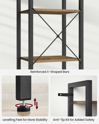 6-Tier Bookshelf, 30 x 40 x 187.5 cm, Rustic Brown and Ink Black - image 25