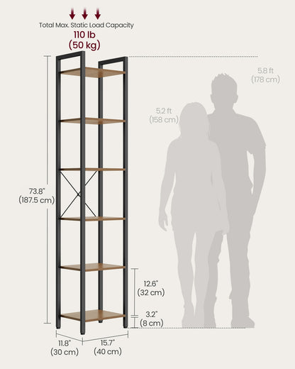 6-Tier Bookshelf, 30 x 40 x 187.5 cm, Rustic Brown and Ink Black - image 28