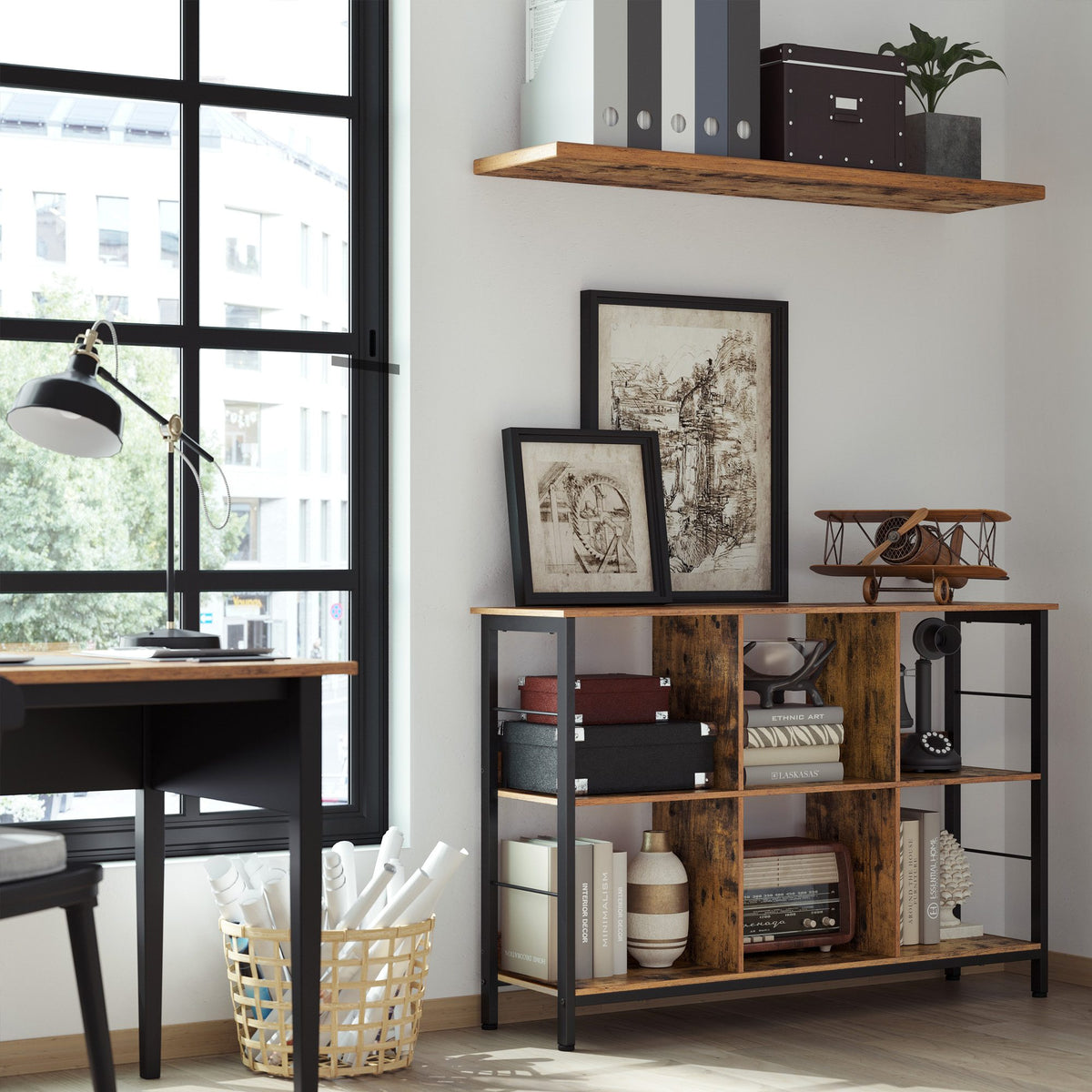 Bookshelf, Bookcase with 6 Storage Cubes, for Office