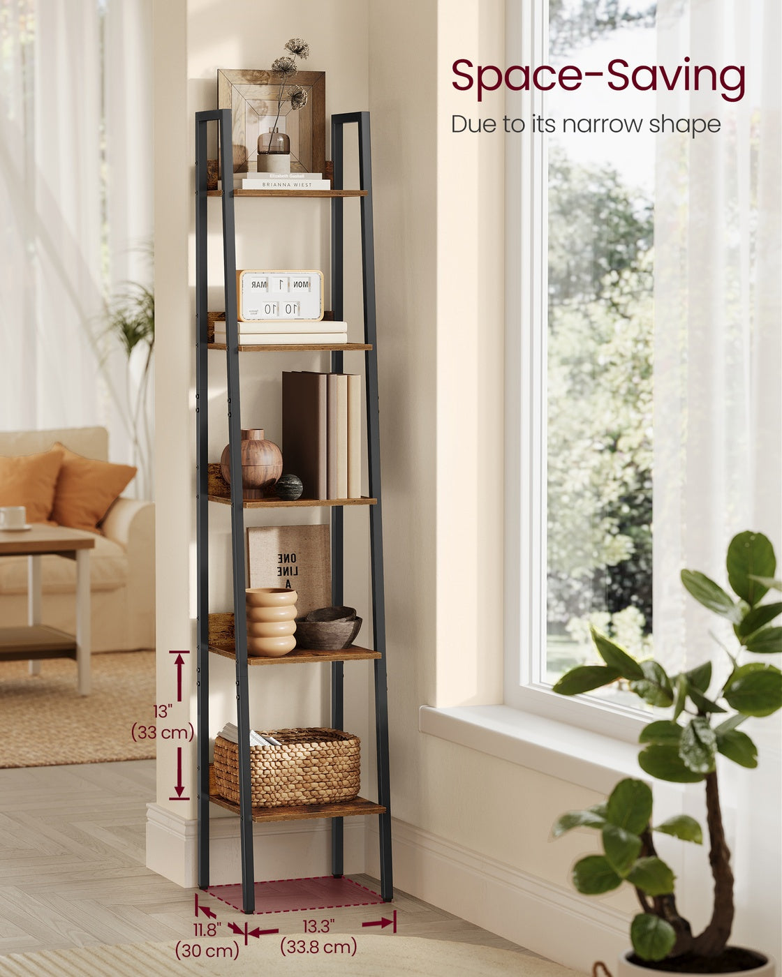 Bookshelf, Ladder Shelf 5-Tier, Freestanding Storage Shelves, for Home