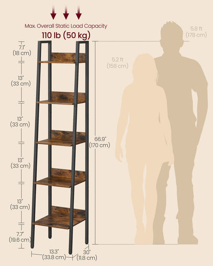 Bookshelf, Ladder Shelf 5-Tier, Freestanding Storage Shelves, for Home