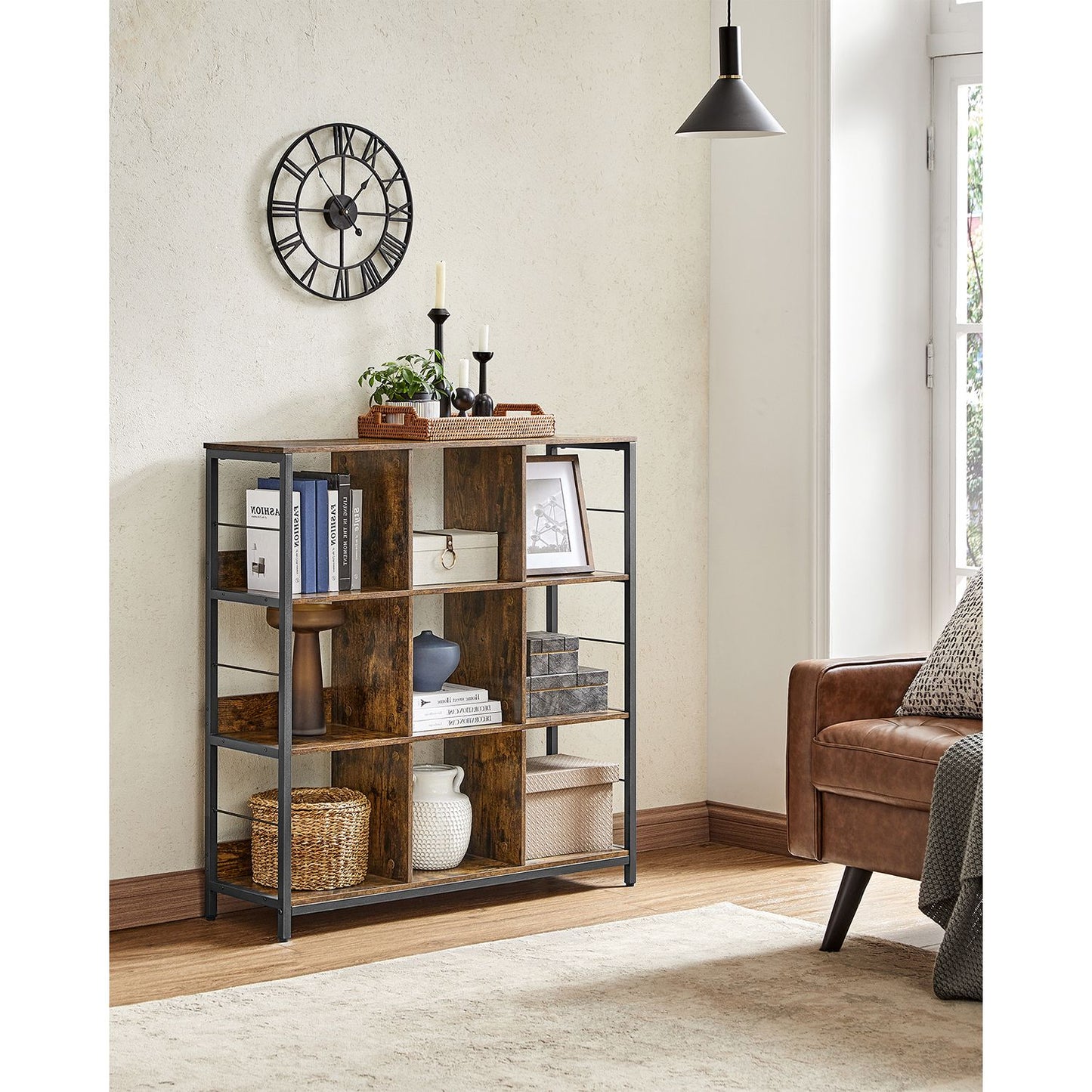 Bookcase Bookshelf 2-Tier 33 x 132.6 x 80 cm Rustic Brown and Ink Black - image 9