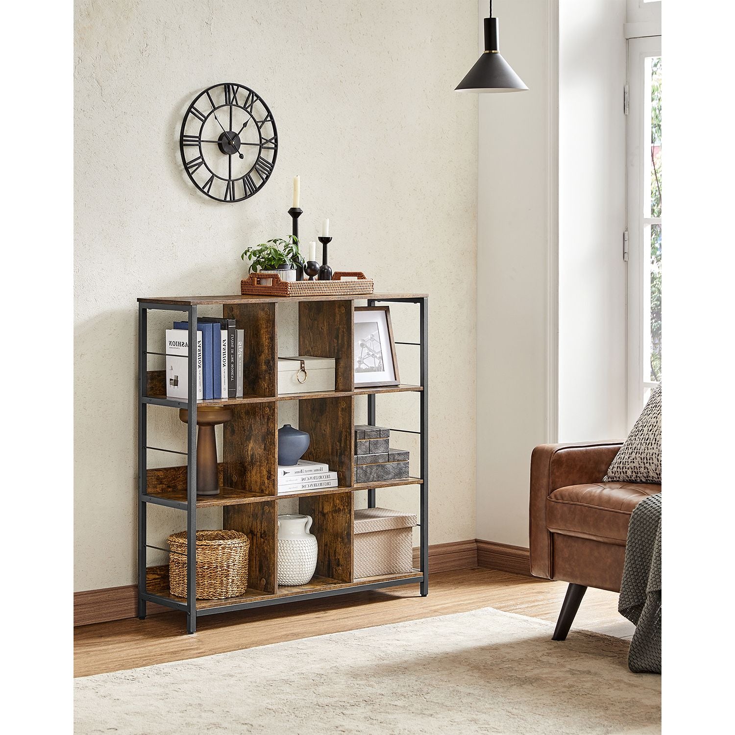 Bookcase Bookshelf 2-Tier 33 x 132.6 x 80 cm Rustic Brown and Ink Black - image 9