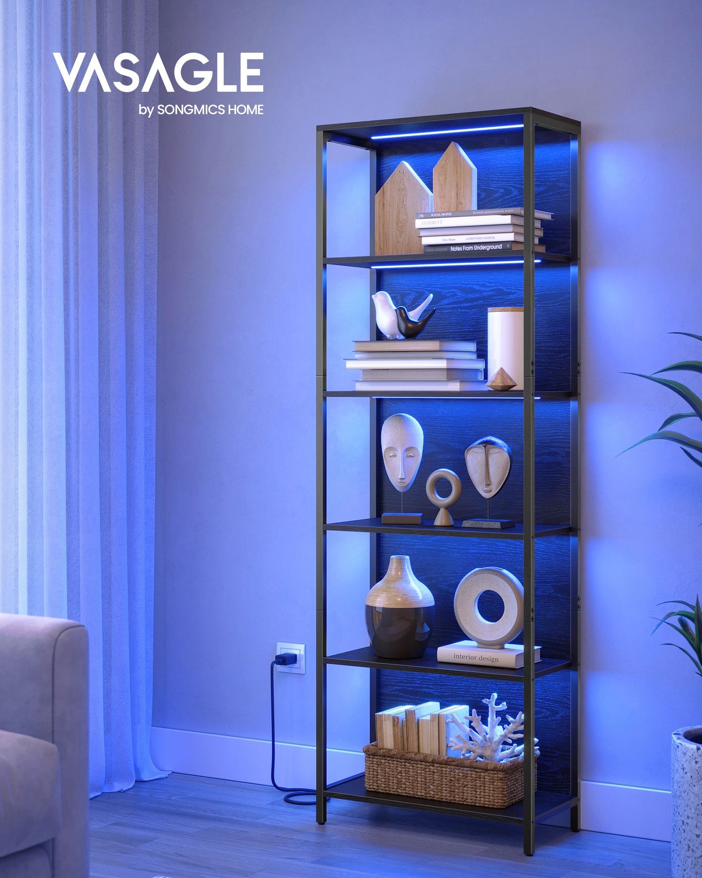 6-Tier LED Bookshelf with Dimmable Lights