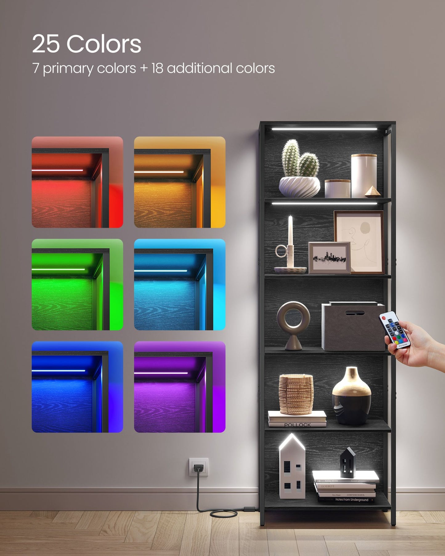 6-Tier LED Bookshelf with Dimmable Lights