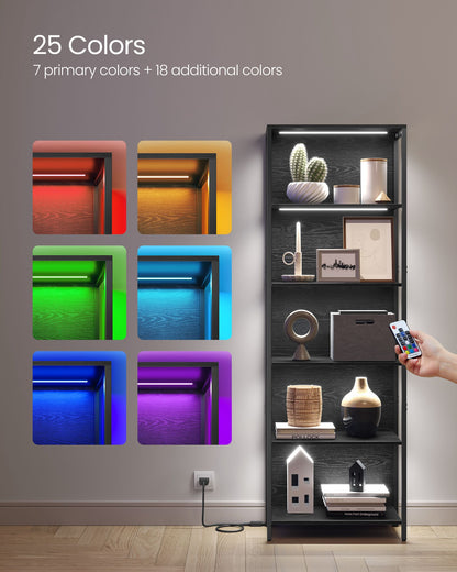 6-Tier LED Bookshelf with Dimmable Lights