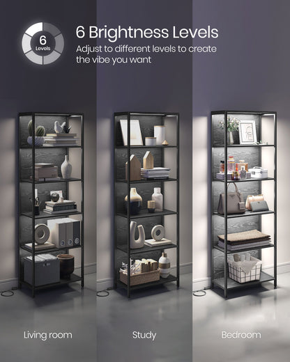 6-Tier LED Bookshelf with Dimmable Lights