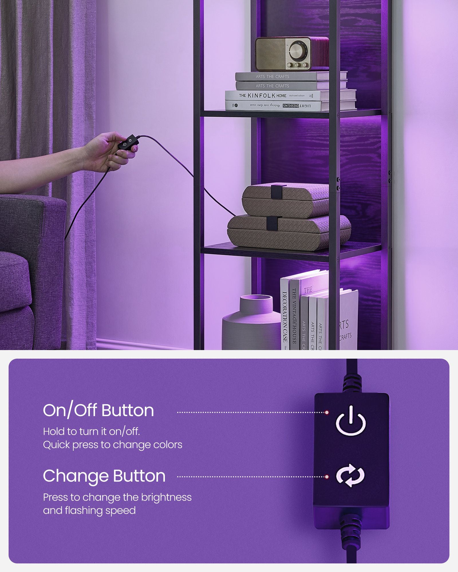 6-Tier LED Bookshelf with Dimmable Lights - HWLEXTRA 