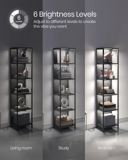 6-Tier LED Bookshelf with Dimmable Lights - HWLEXTRA 