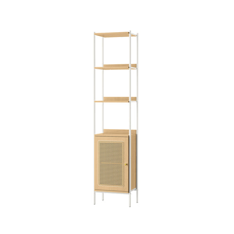 6-Tier Bookcase with Rattan-Like Door