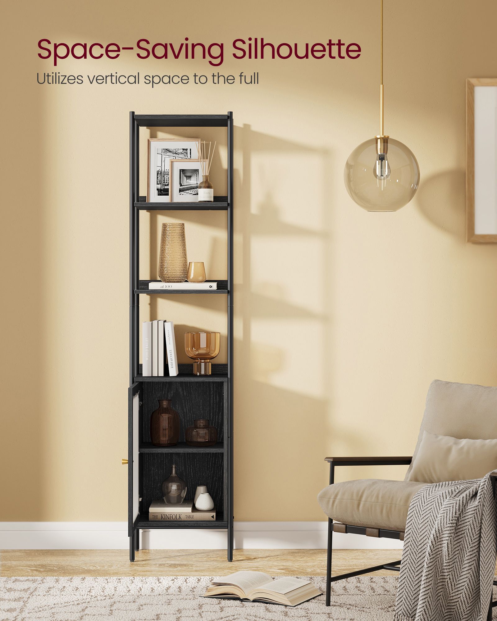6-Tier Slim Bookshelf with PC Door - HWLEXTRA 