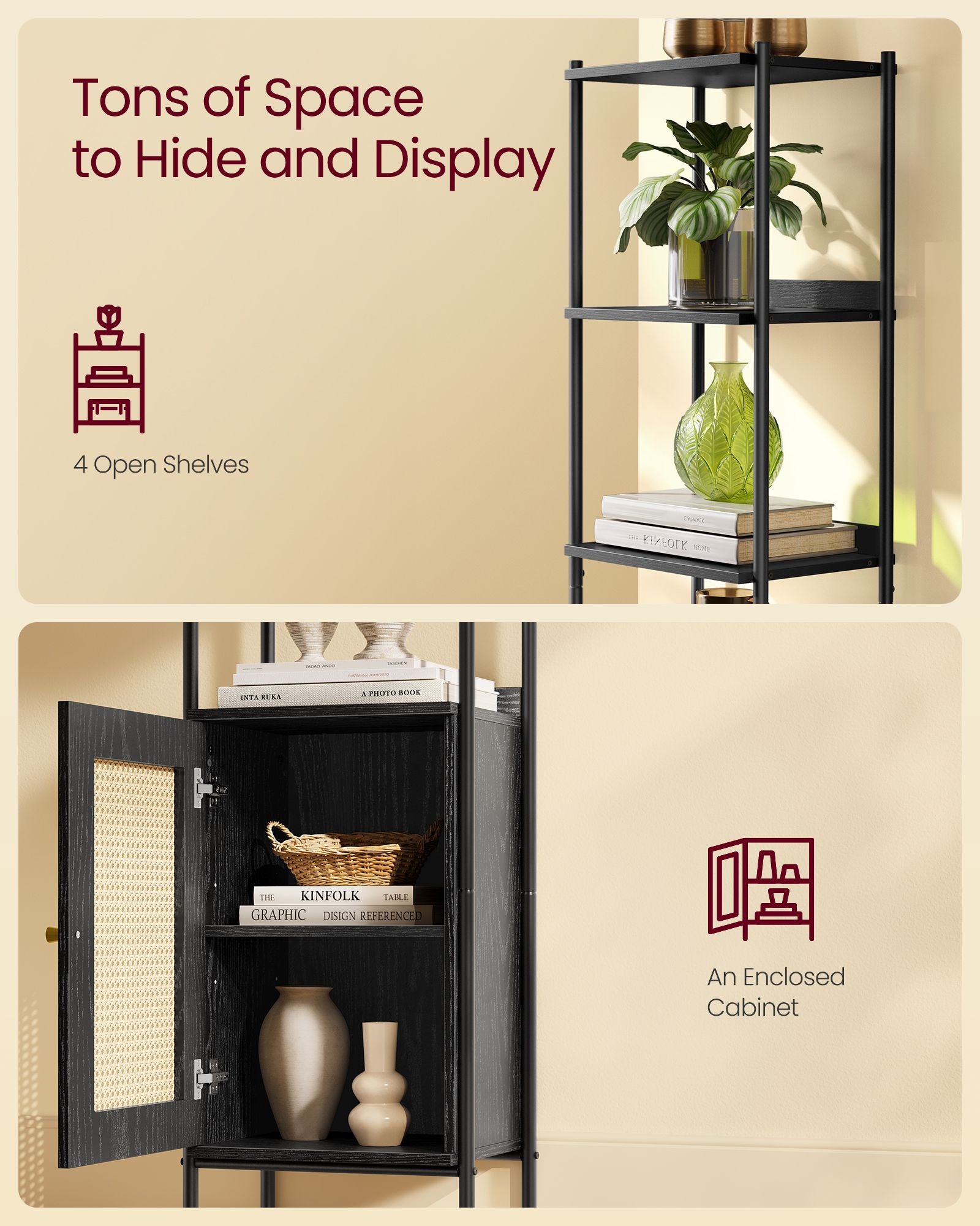 6-Tier Slim Bookshelf with PC Door - HWLEXTRA 