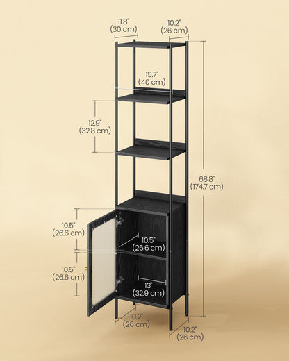 6-Tier Slim Bookshelf with PC Door - HWLEXTRA 
