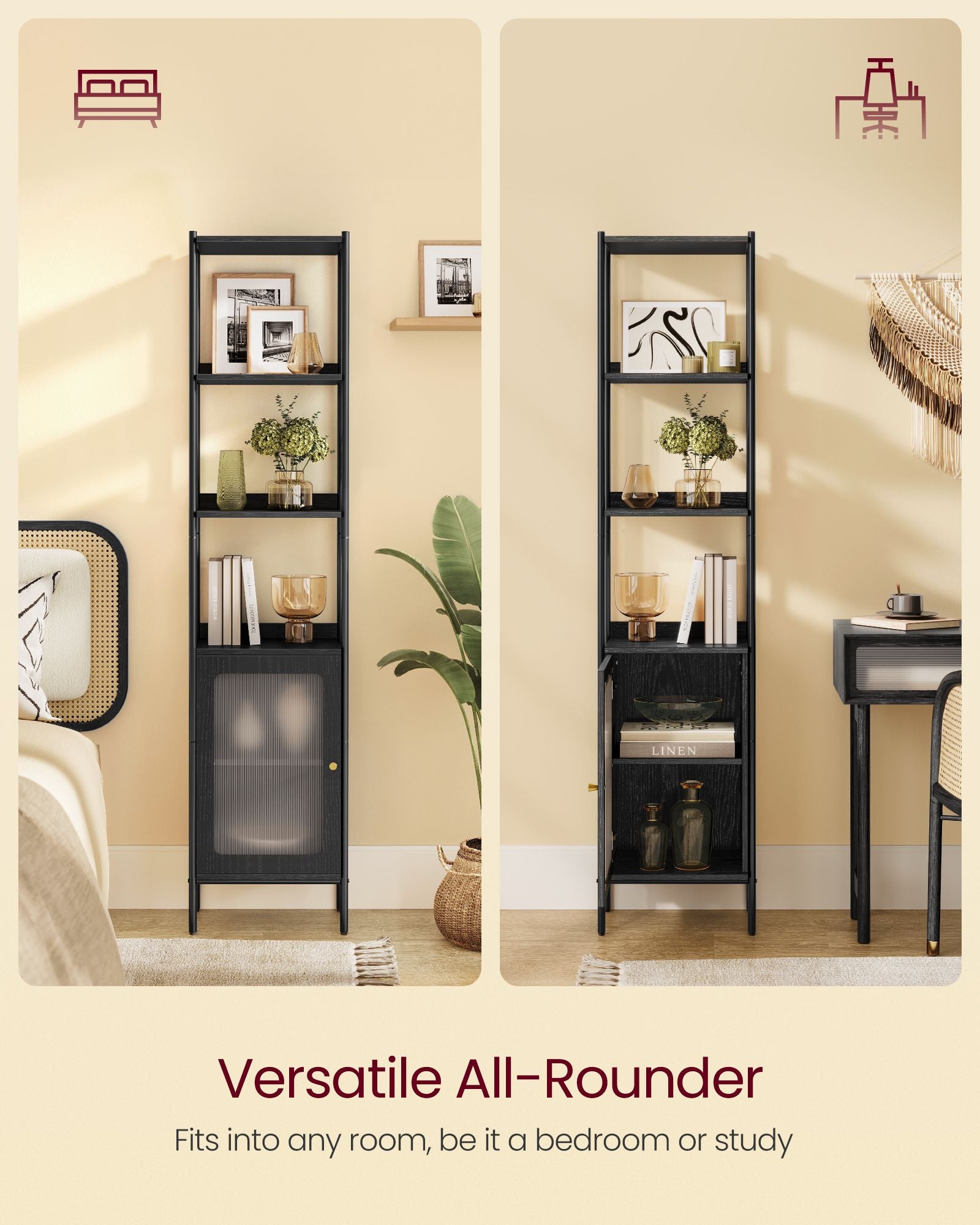 6-Tier Slim Bookshelf with PC Door - HWLEXTRA 