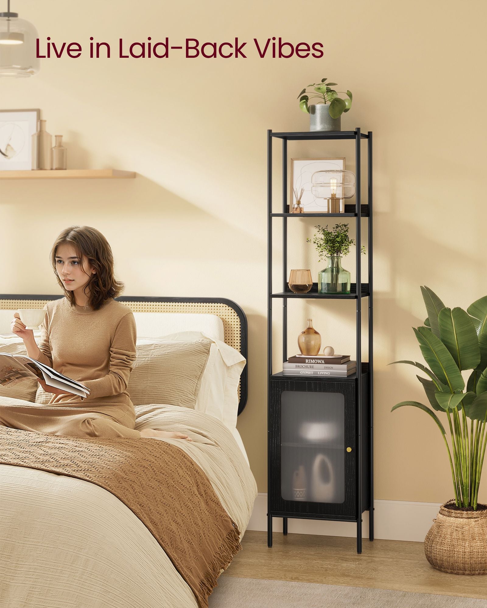 6-Tier Slim Bookshelf with PC Door - HWLEXTRA 