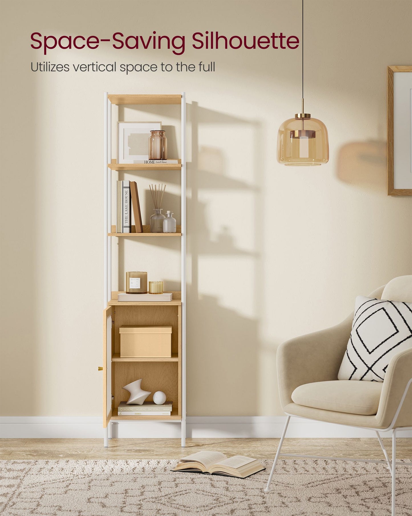 6-Tier Slim Bookshelf with PC Door - HWLEXTRA 